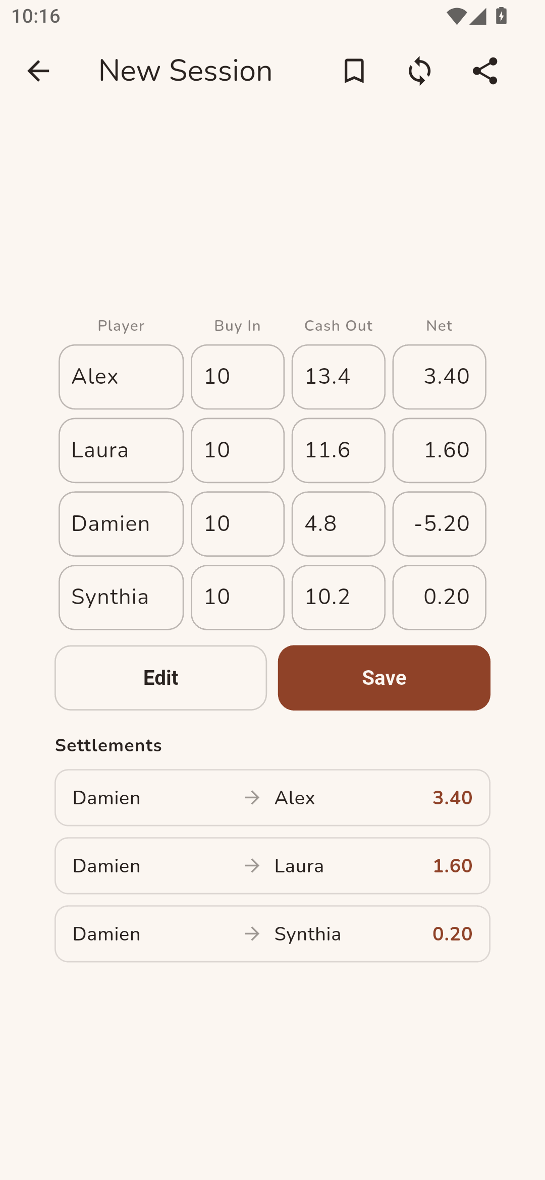 Poker Payout Calculator screenshot